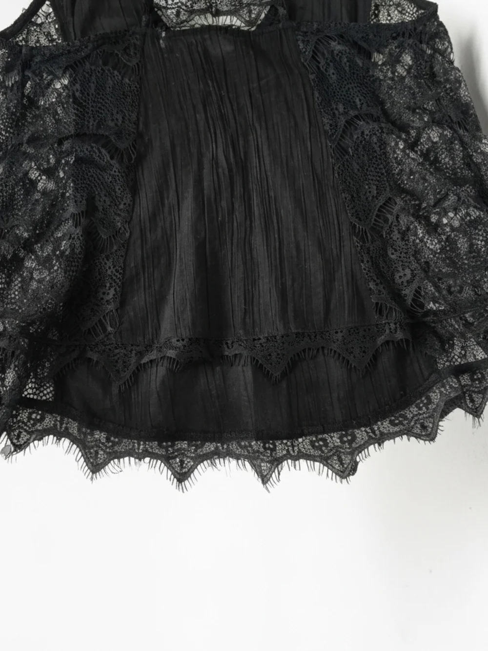Free People Free People Black Pintuck Racerback Tank w Eyelash Lace Trim SIZE S